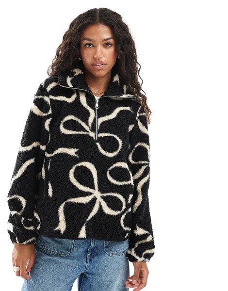  Threadbare Polar Negro Con Estampado De Lazos Y Cremallera Corta De Threadbare-blanco 