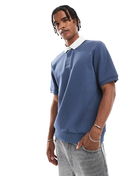  Threadbare Polo Azul De Manga Corta Con Solapas En Contraste De Mezcla De Algodón De Threadbare 