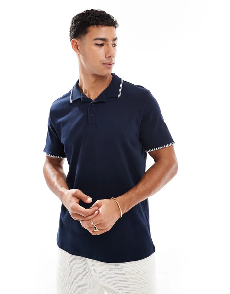  Threadbare Polo Azul Marino De Tejido Rico En Algodón De Threadbare 