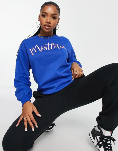  Threadbare Sudadera Azul Bordada De Navidad De Threadbare 
