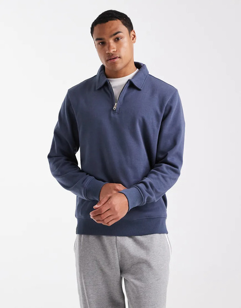  Threadbare Sudadera Azul Con Cremallera Corta De Felpa De Threadbare 