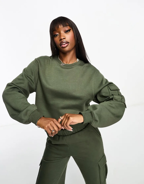  Threadbare Sudadera Corta Caqui De Estilo Cargo Woody De Threadbare (parte De Un Conjunto)-verde 