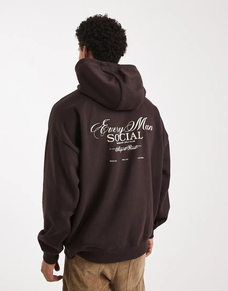  Threadbare Sudadera Marrón Chocolate Extragrande Con Capucha Y Estampado En La Espalda De Threadbare-brown 