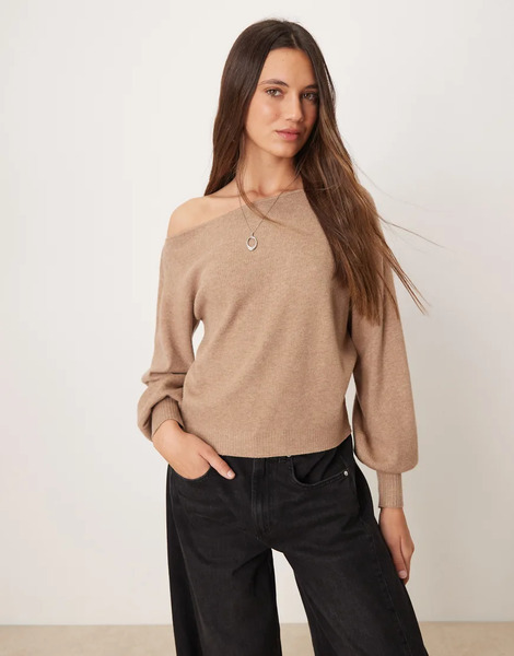  Threadbare Sudadera Marrón Galleta De Corte Suelto Con Escote Bardot De Threadbare-neutro 
