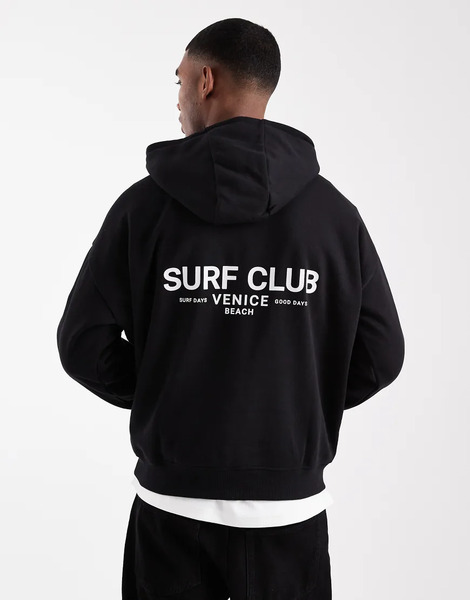  Threadbare Sudadera Negra Holgada Con Capucha Y Estampado Gráfico De Threadbare-negro 