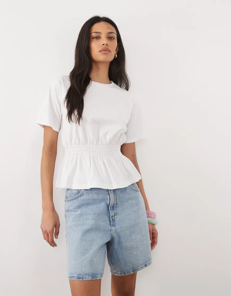  Threadbare Top Blanco De Manga Corta Con Sobrefalda De Punto Liso De Threadbare 