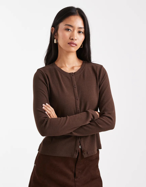  Threadbare Top Marrón Chocolate De Manga Larga Con Botones De Threadbare-brown 