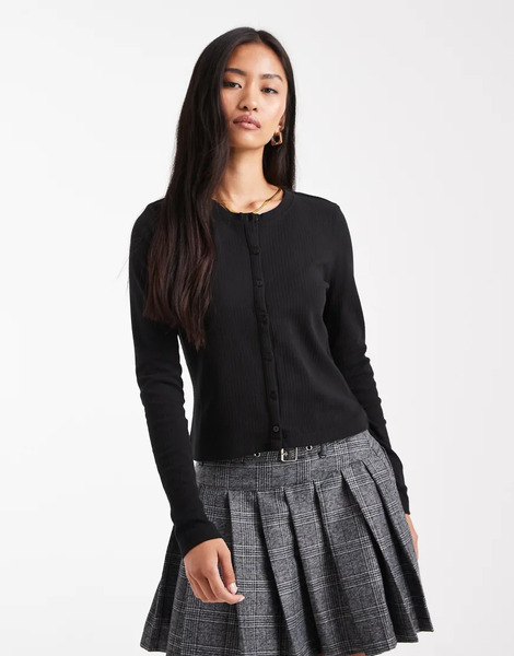  Threadbare Top Negro Abotonado De Manga Larga De Punto Liso De Threadbare 