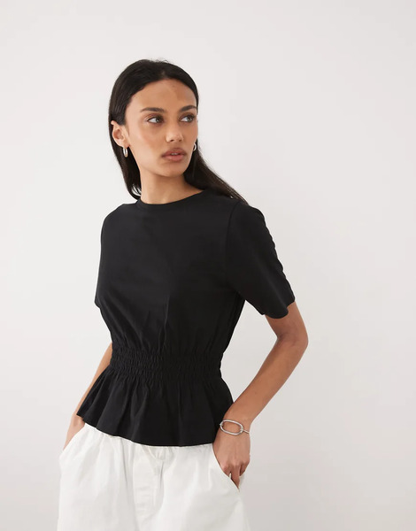  Threadbare Top Negro De Manga Corta Con Sobrefalda De Punto Liso De Threadbare 