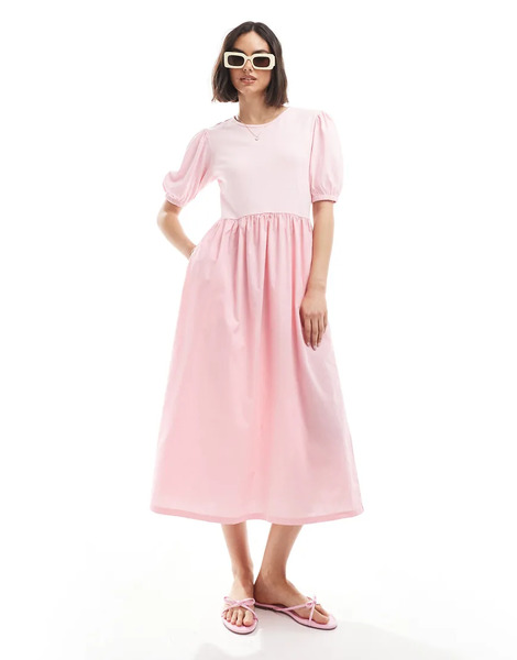  Threadbare Vestido Midi Rosa Con Diseño Híbrido De Algodón De Threadbare 