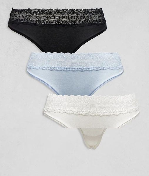  Tommy Hilfiger Pack De 3 Braguitas De Bikini De Color Negro, Blanco Y Azul Con Logo De Encaje De Tommy Hilfiger-multicolor 