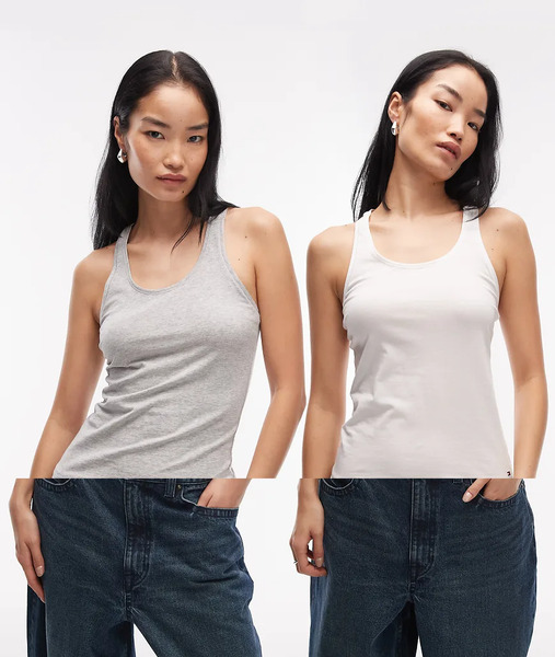  Tommy Hilfiger Pack De 2 Camisetas De Color Blanco Y Gris De Tirantes Con Detalle De Bandera De Tommy Hilfiger-multicolor 