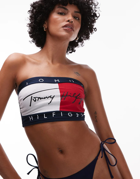  Tommy Hilfiger Tommy Hilfiger - Top Rojo, Blanco Y Azul Con Escote Palabra De Honor Y Detalle De Bandera-multicolor 