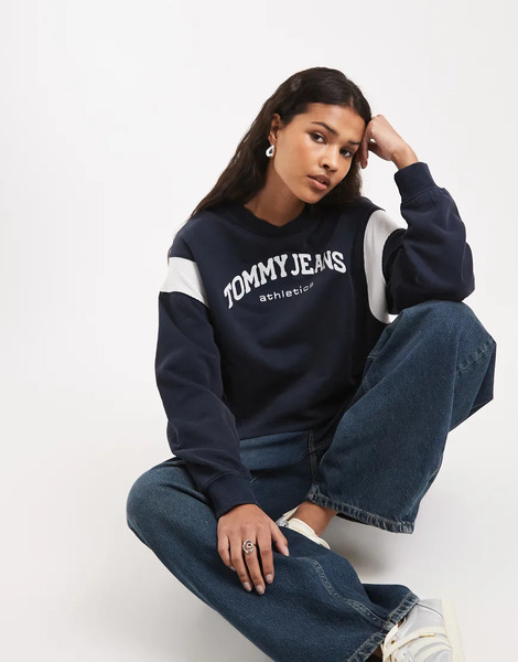  Tommy Jeans Sudadera Azul Marino De Corte Cuadrado Con Cuello Redondo Y Logo De Estilo Universitario De Tommy Jeans 