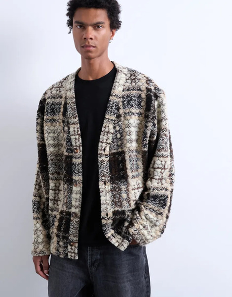  Topman Cárdigan Color Crema Y Marrón Con Patrón De Cuadros De Tejido Texturizado De Mezcla De Lana De Topman-brown 