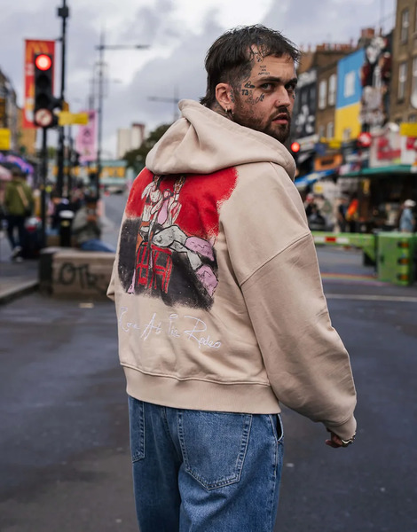  Topman Sudadera Color Piedra Lavado De Corte Cuadrado Con Capucha Y Estampado hotel Bar En El Pecho Y La Espalda De Mason Newman X Topman-brown 