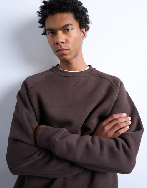  Topman Sudadera Marrón Deportiva De Manga Raglán Con Costuras Sin Rematar De Tejido Grueso Premium De Topman-brown 