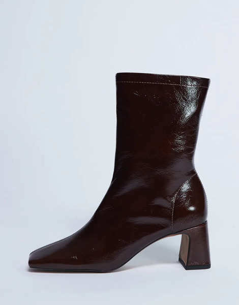  Topshop Botas Marrón Chocolate Con Tacón Acampanado Y Puntera Cuadrada De Cuero Premium Sara De Topshop-gris 
