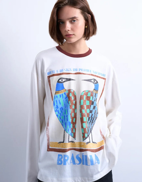  Topshop Camiseta Blanca De Corte Skater Con Estampado Gráfico brasilia Y Ribetes En Contraste De Topshop-blanco 