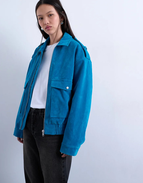  Topshop Chaqueta Bomber Azul Luminoso Acolchada Con Detalle De Botones De Presión De Antelina De Topshop-brown 