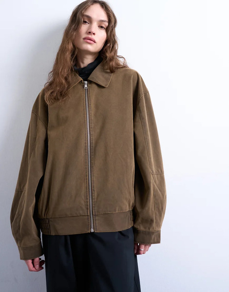  Topshop Chaqueta Bomber Color Tostado Guateada Ultragrande Con Bolsillos De Parche De Antelina De Topshop-brown 