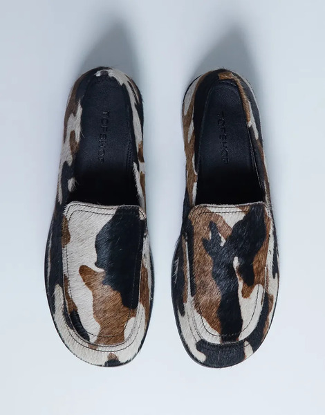  Topshop Topshop - Corrie - Mocasines Planos Con Estampado Animal De Cuero Auténtico Con Acabado Velludo-multicolor 