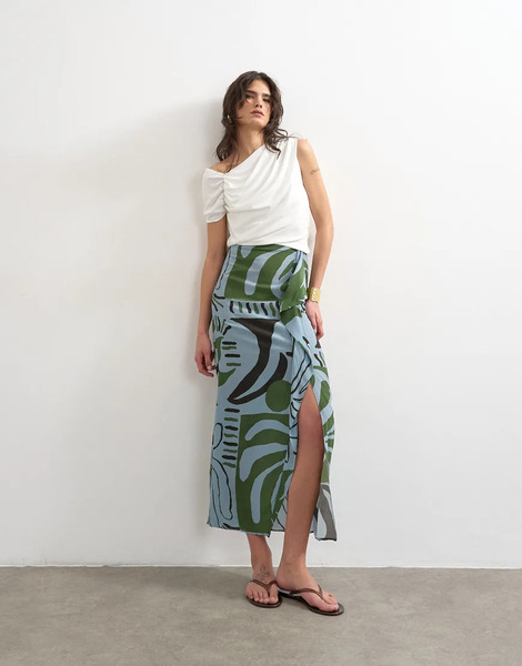  Topshop Falda Larga Azul Estilo Pareo Con Estampado De Hojas Abstracto De Topshop (parte De Un Conjunto)-multicolor 
