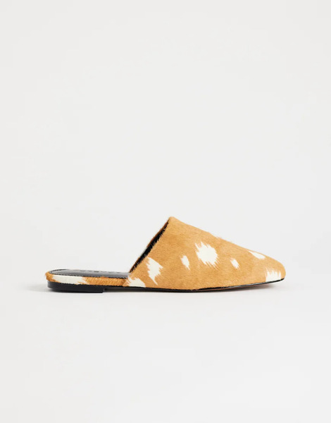  Topshop Topshop - Lillie - Zapatos Planos Con Estampado De Pelo De Ciervo Y Puntera Redonda De Cuero Auténtico-neutro 