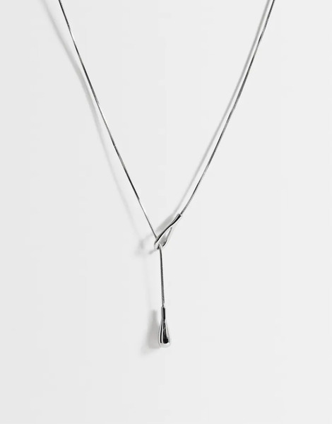  Topshop Topshop - Lucas - Collar Plateado De Estilo Reata De Acero Inoxidable Resistente Al Agua Con Colgante De Lágrima 