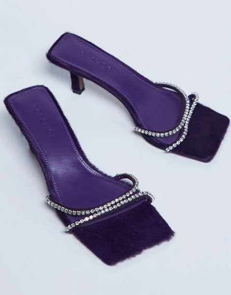  Topshop Mules Morados De Tacón De Cuero Auténtico Efecto Piel De Potro Con Ribete De Strass Astrid De Topshop 