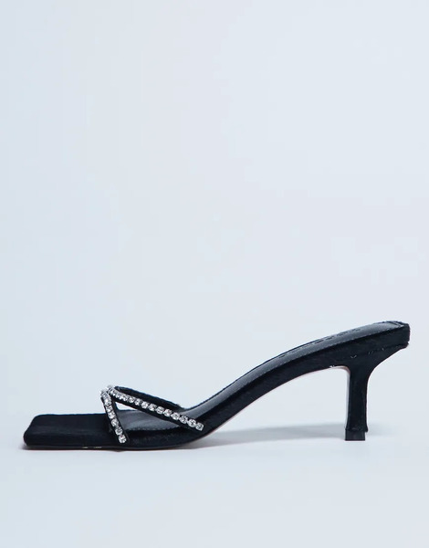  Topshop Mules Negros De Tacón De Cuero Auténtico Efecto Piel De Potro Con Ribete De Strass Astrid De Topshop 