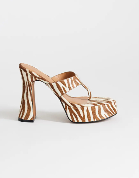  Topshop Topshop - Nima - Sandalias De Dedo De Tacón Alto Con Estampado De Cebra Y Plataforma De Cuero Auténtico Con Acabado Velludo-neutro 