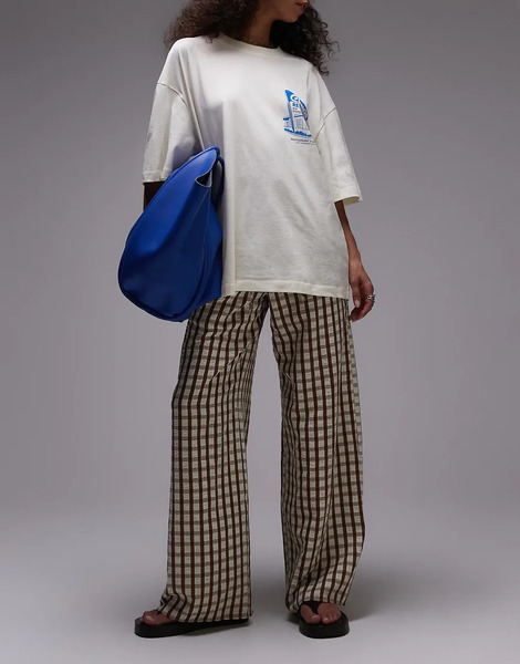  Topshop Pantalones Beis A Cuadros Sin Cierres De Tejido Efecto Rugoso De Topshop (parte De Un Conjunto)-neutro 