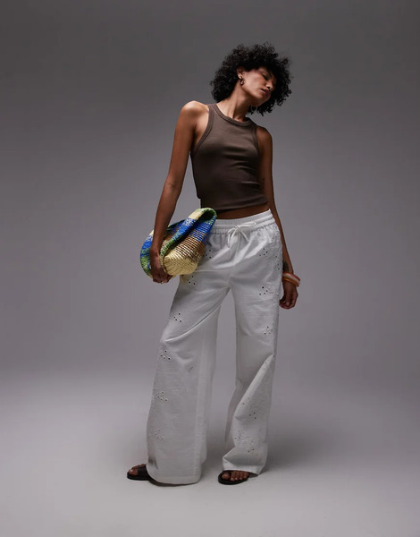 Topshop Pantalones Blancos Con Diseño Bordado En Los Laterales Y Detalle De Lazada En La Cintura De Topshop (parte De Un Conjunto)-amarillo 