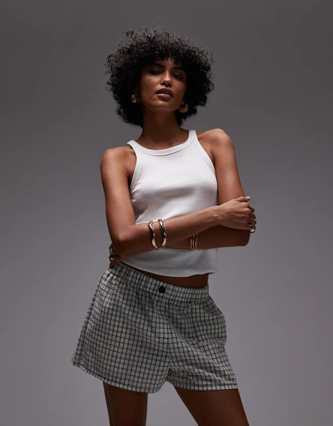  Topshop Pantalones Cortos A Cuadros Monocromáticos De Estilo Bóxer Sin Cierres De Tejido Texturizado Efecto Rugoso De Topshop-multicolor 
