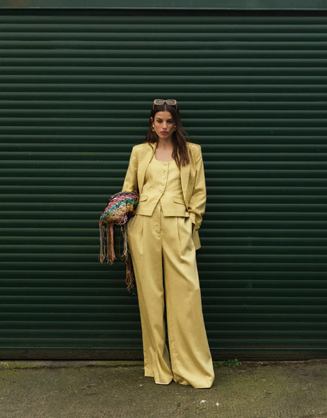  Topshop Pantalones De Sastre Amarillo Pastel De Pernera Ancha Con Pinzas Para Invitada De Boda Premium De Topshop (parte De Un Conjunto) 