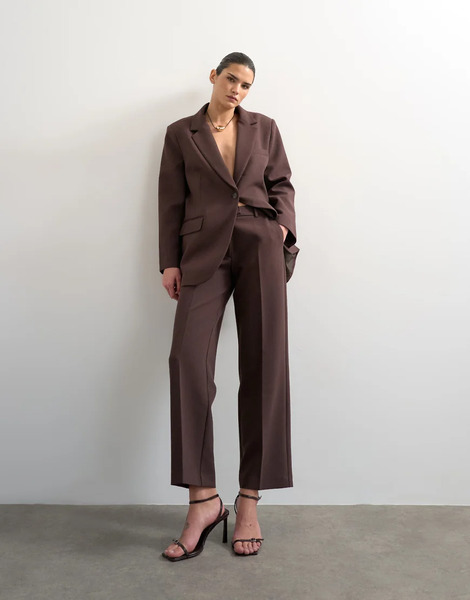  Topshop Pantalones Marrón Chocolate De Corte Recto Depurado Y Talle Medio De Topshop (parte De Un Conjunto)-brown 