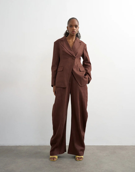  Topshop Topshop - Pantalones Marrón Chocolate De Pernera Barrel Para Eventos Especiales De Mezcla De Lino (parte De Un Conjunto)-brown 
