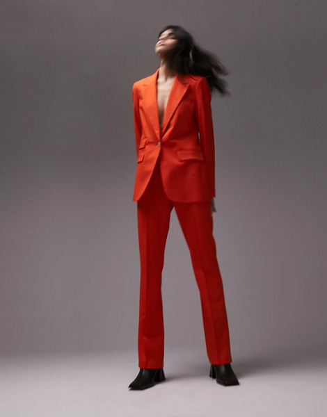  Topshop Pantalones Rojos De Corte Femenino Y Talle Alto Con Aberturas Traseras De Topshop (parte De Un Conjunto)-blanco 