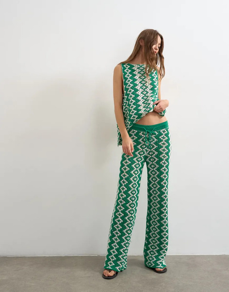  Topshop Topshop - Pantalones Verdes Y Blancos Con Patrón De Punto Efecto Croché (parte De Un Conjunto)-multicolor 