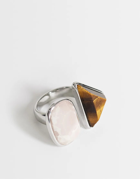  Topshop Topshop - Rico - Anillo Rosa Y Marrón Chocolate Con Piedra Semipreciosa De Acero Inoxidable-multicolor 