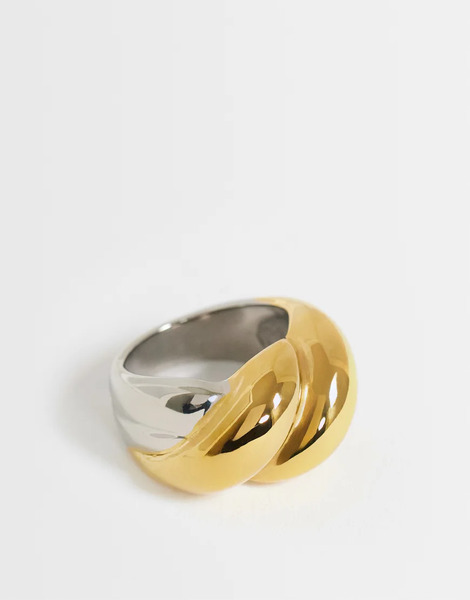  Topshop Topshop - Robyn - Anillo Plateado Y Dorado Con Detalle Retorcido De Acero Inoxidable Resistente Al Agua 