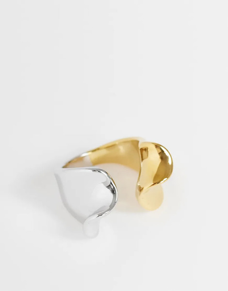  Topshop Topshop - Rush - Anillo Plateado Y Dorado Efecto Fundido De Acero Inoxidable Resistente Al Agua-multicolor 