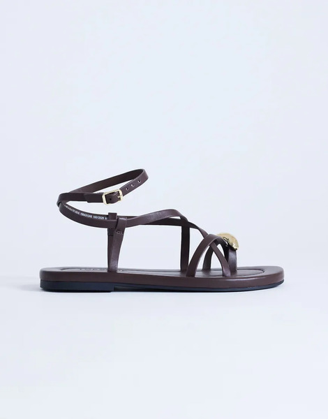  Topshop Sandalias Marrón Chocolate Planas Con Detalle De Metal En La Tira Para El Dedo Sabrina De Topshop-brown 
