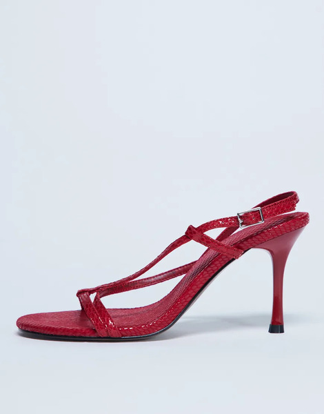  Topshop Sandalias Rojas De Tacón Alto Con Efecto Piel De Serpiente Y Diseño De Tiras De Antelina Felicity De Topshop-rojo 