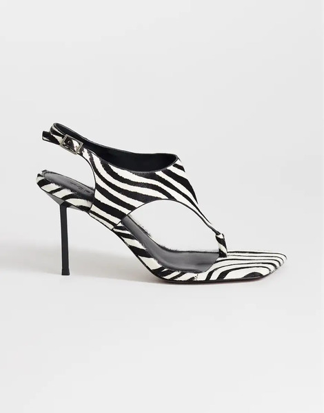  Topshop Topshop - Sandy - Sandalias De Dedo Negras Y Blancas De Tacón Alto Con Diseño De Cebra De Cuero Auténtico Con Acabado Velludo-negro 