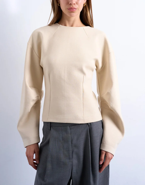  Topshop Sudadera Color Crudo Con Mangas Abombadas Con Puños Y Cintura Entallada De Tejido Entrelazado De Topshop-blanco 