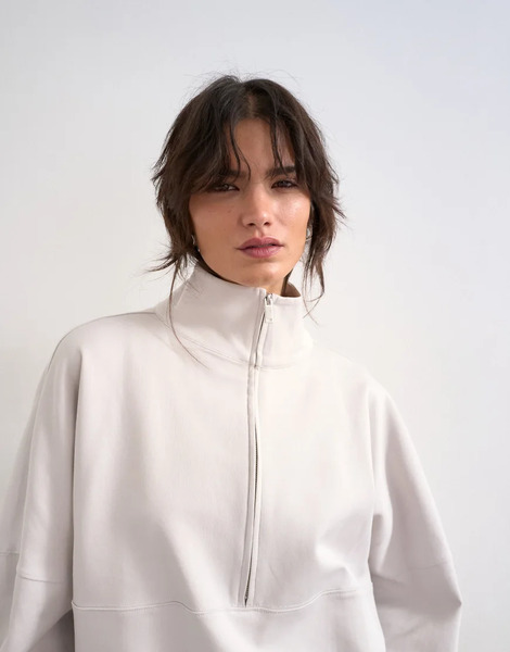  Topshop Sudadera Color Piedra De Manga Larga Con Cuello Alzado Y Cremallera De Tejido Entrelazado De Topshop-neutro 