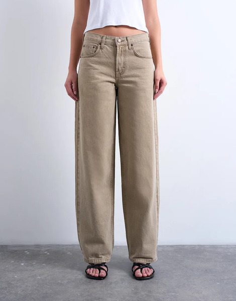  Topshop Vaqueros Beis Café Con Leche De Talle Bajo Y Corte Holgado Con Detalle Regulable Cinch De Topshop-brown 