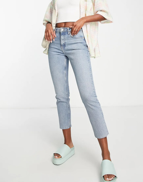  Topshop Vaqueros Capri De Corte Recto Y Talle Medio Con Lavado Descolorido Y Bajos Sin Rematar De Topshop-azul 